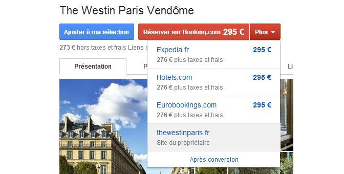 google hotel finder réservation