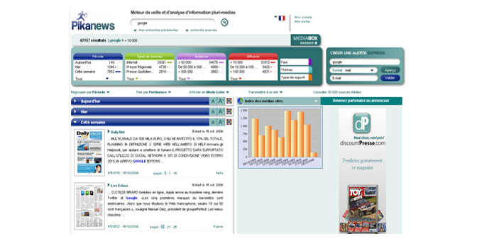 Affichage d'une page de résultats sur Pikanews